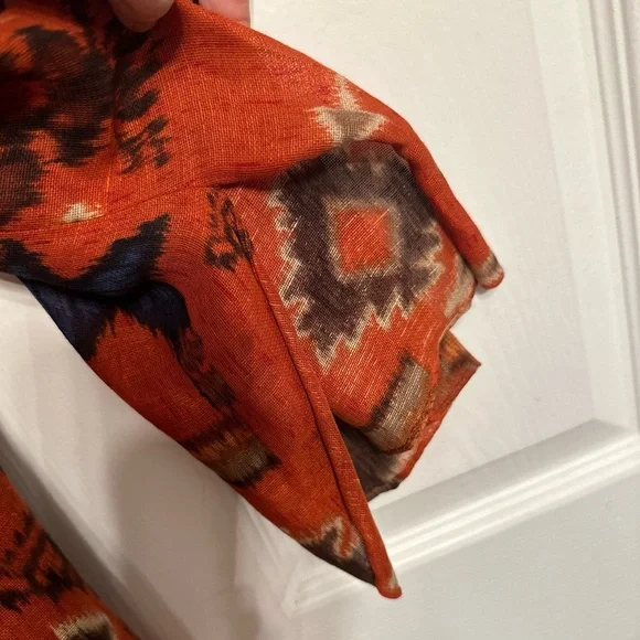 Ralph Lauren Womens Rust Southwest Popover Pleated Blouse L/s Ck Measurements - Picture 5 of 10